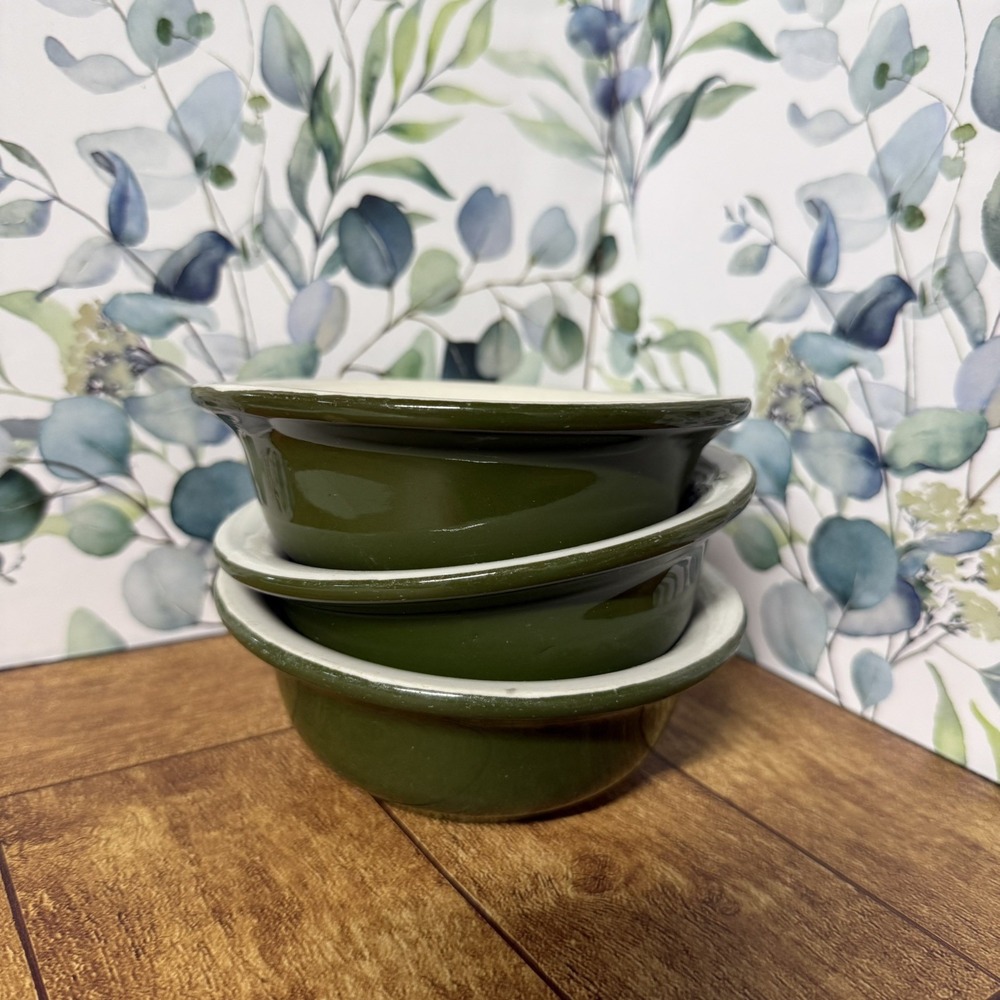 Vintage Hall Pottery Forest Green Berry Bowls Style 391 USA 5.25" x 2" Set of 3